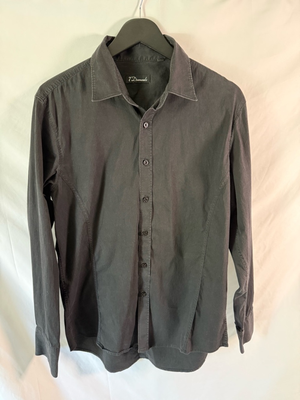 7 Diamonds Men's Black/Charcoal Button-Up Long Sleeve Shirt Large